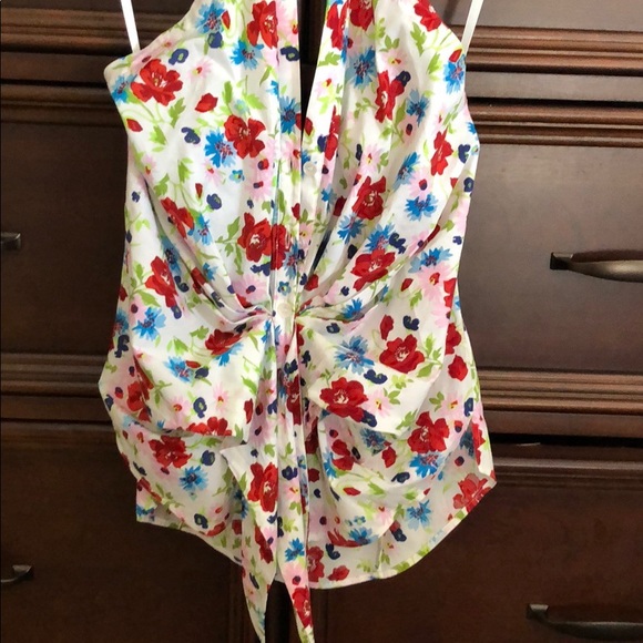 NWT Veronica Beard Floral Halter Tie-Front Top - Picture 4 of 9